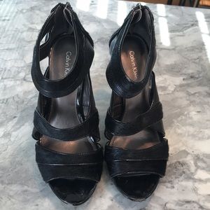 Calvin Klein "Delilah" pony hair heels